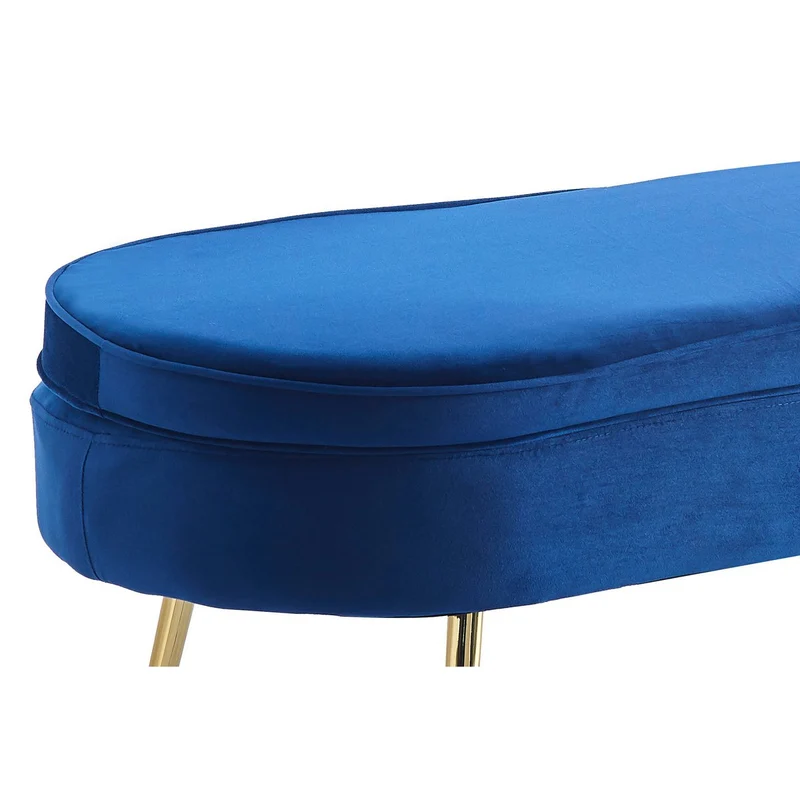 Ovaler Sitzpouf in Samtoptik – Dunkelblau/Gold, 99 cm