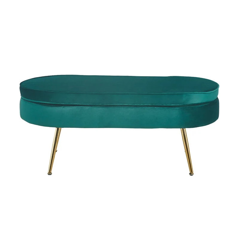 Ovaler Sitzpouf in Samtoptik – Grün/Gold, 99 cm