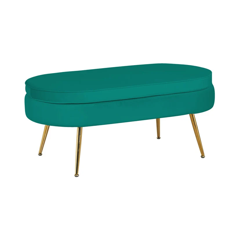 Ovaler Sitzpouf in Samtoptik – Grün/Gold, 99 cm