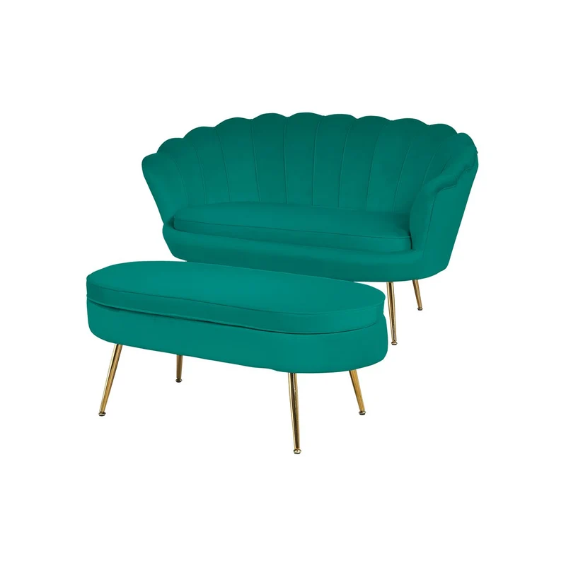 Ovaler Sitzpouf in Samtoptik – Grün/Gold, 99 cm