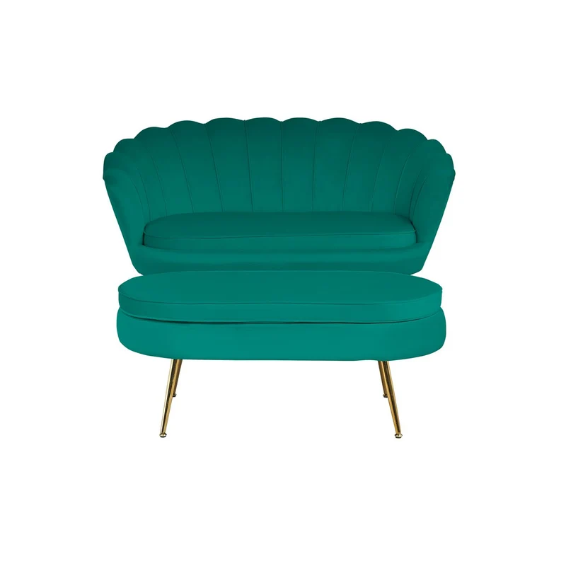 Ovaler Sitzpouf in Samtoptik – Grün/Gold, 99 cm