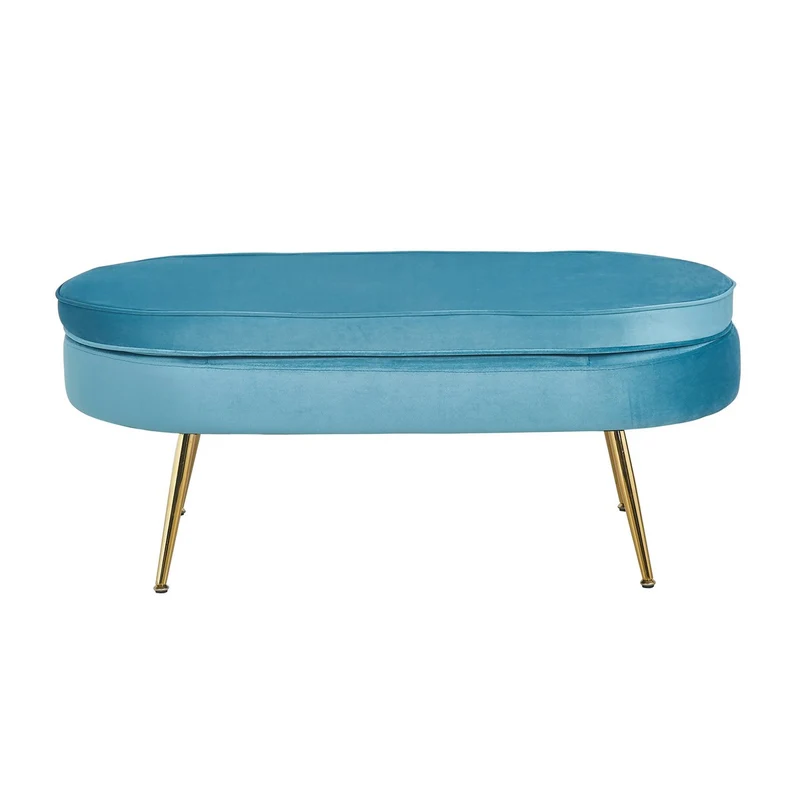 Ovaler Sitzpouf in Samtoptik – Blau/Gold, 99 cm