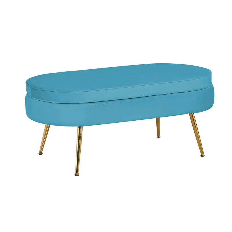 Ovaler Sitzpouf in Samtoptik – Blau/Gold, 99 cm