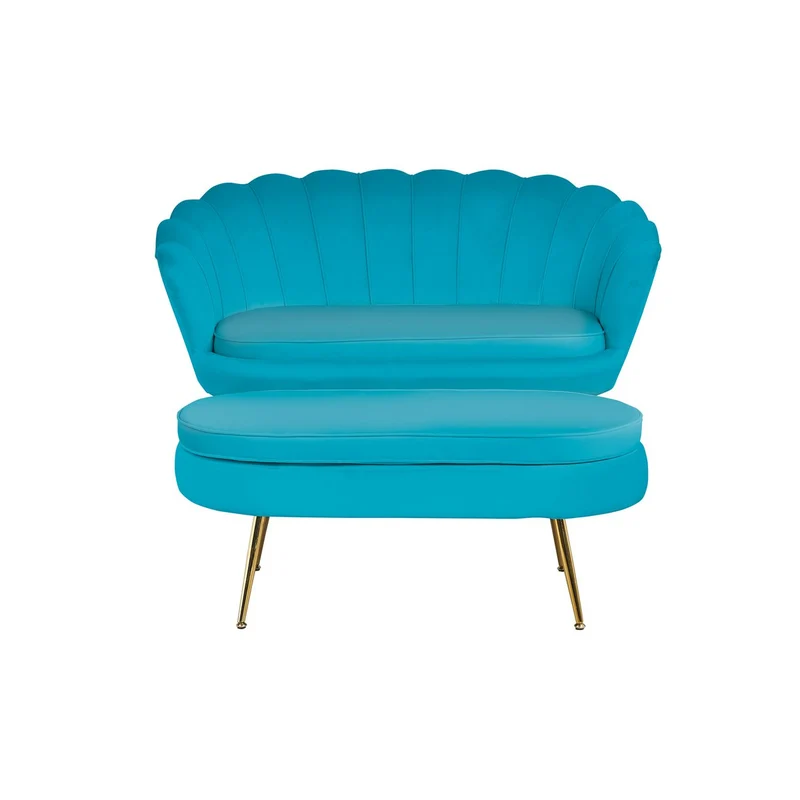 Ovaler Sitzpouf in Samtoptik – Blau/Gold, 99 cm