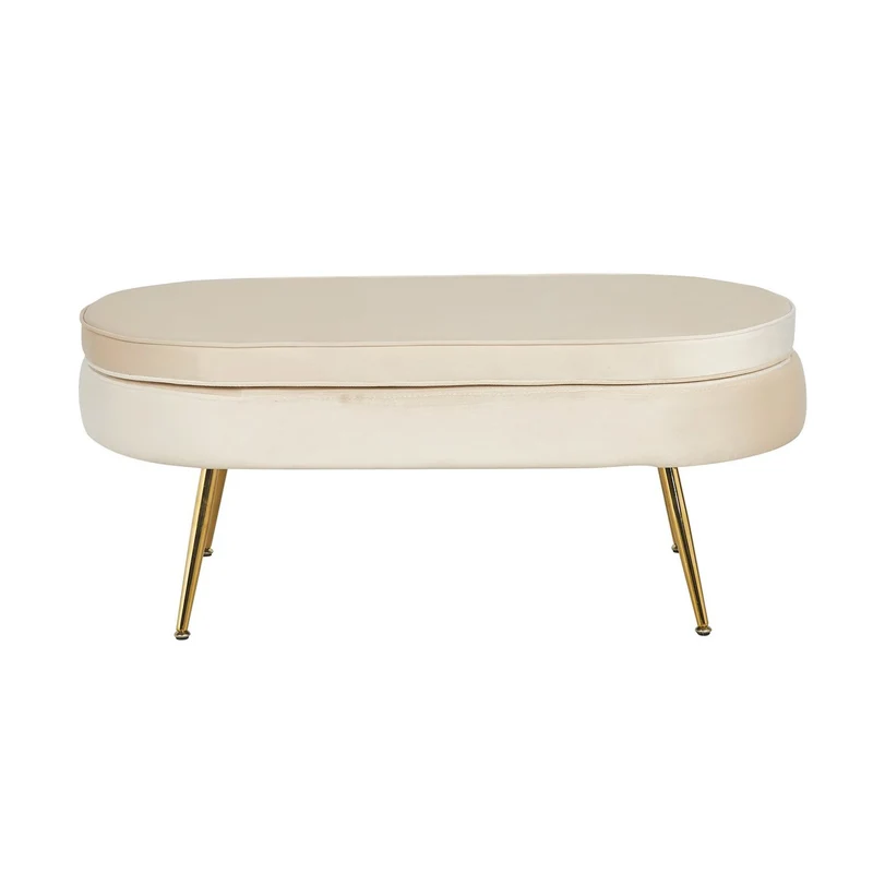 Ovaler Sitzpouf in Samtoptik – Beige/Gold, 99 cm