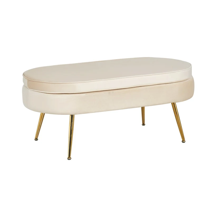 Ovaler Sitzpouf in Samtoptik – Beige/Gold, 99 cm