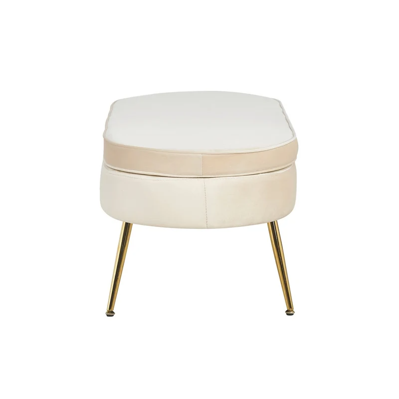 Ovaler Sitzpouf in Samtoptik – Beige/Gold, 99 cm