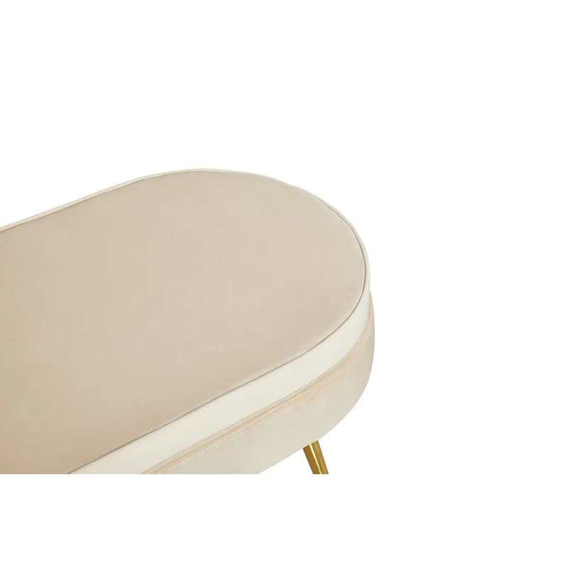 Ovaler Sitzpouf in Samtoptik – Beige/Gold, 99 cm