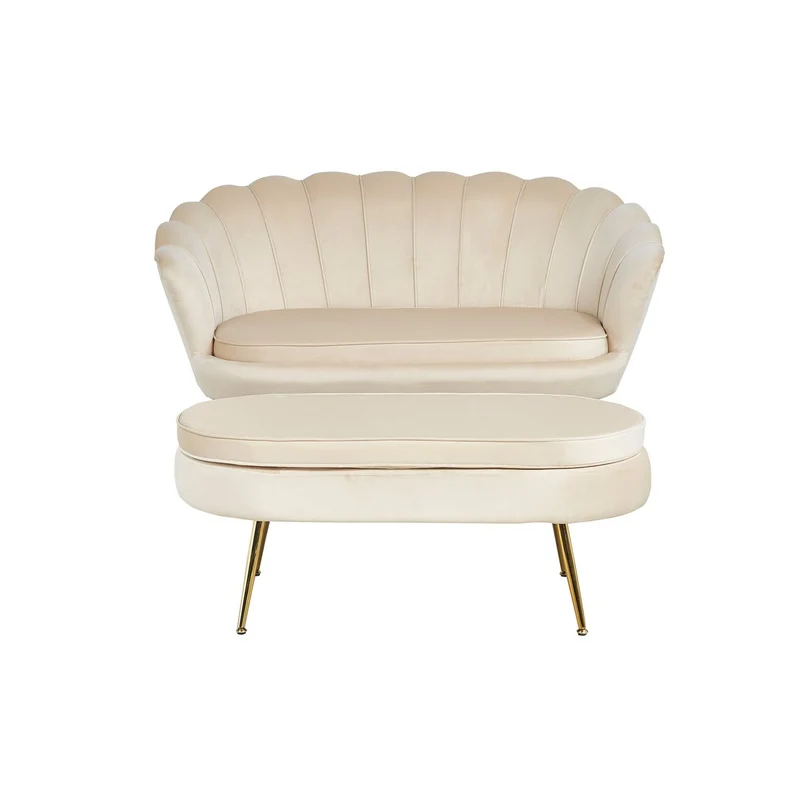 Ovaler Sitzpouf in Samtoptik – Beige/Gold, 99 cm