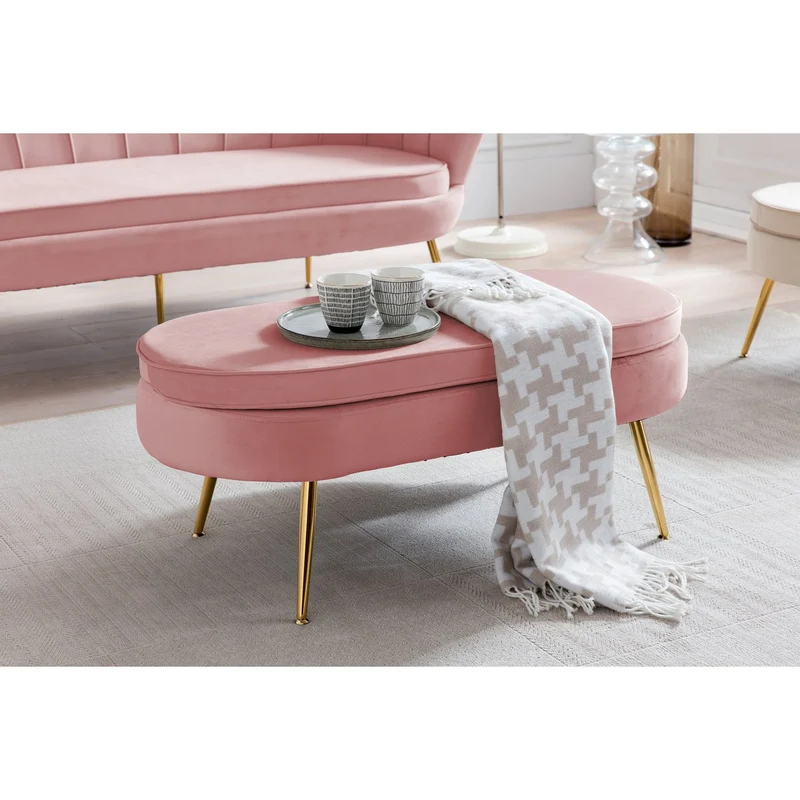 Ovaler Sitzpouf in Samtoptik – Rosé/Gold, 99 cm