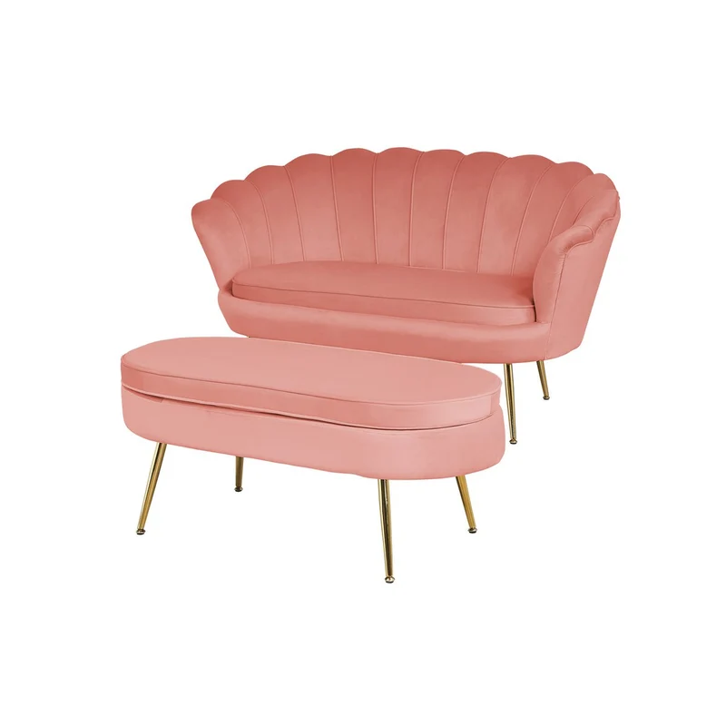 Ovaler Sitzpouf in Samtoptik – Rosé/Gold, 99 cm