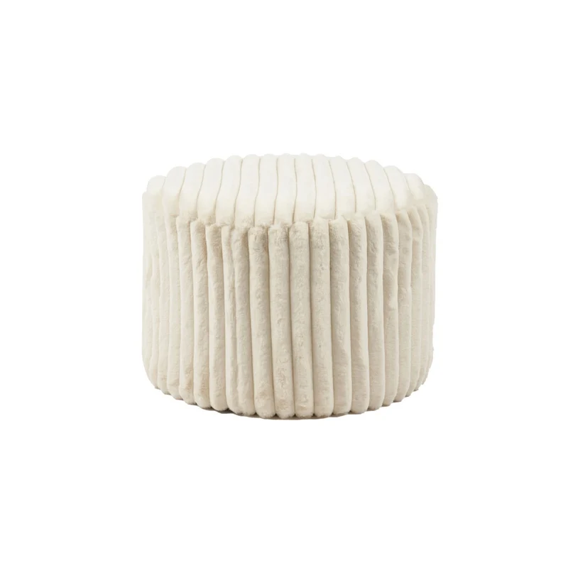 Sitzhocker mit Plüschbezug in Cordoptik – Beige, Ø 55 cm