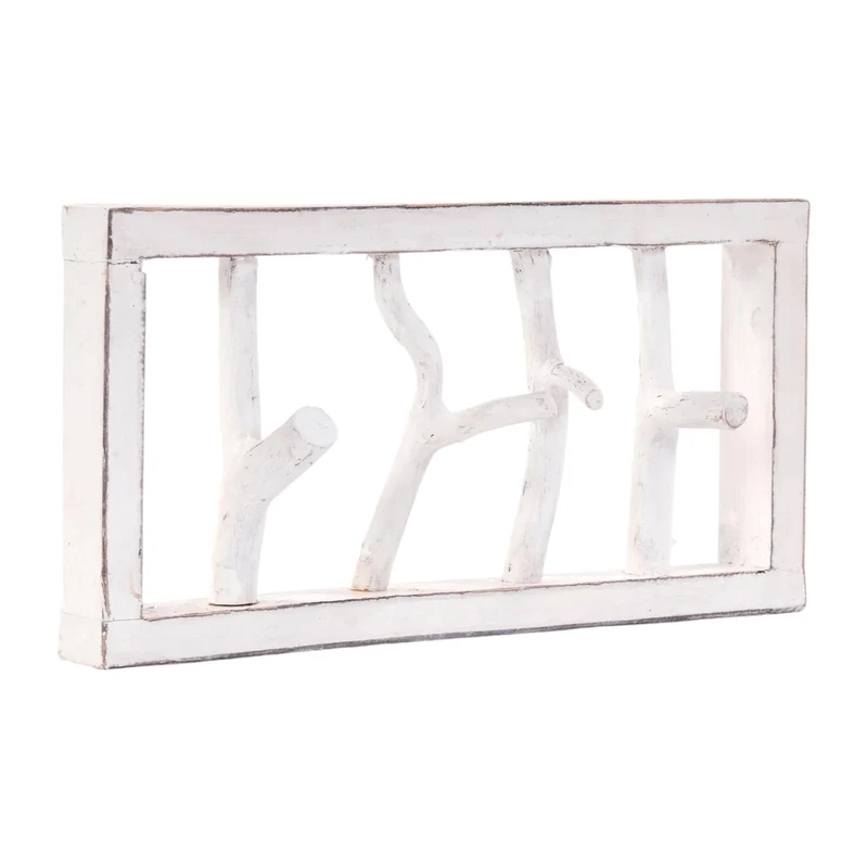 GARDEROBENLEISTE LIMB | 45x23cm(BxH) Treibholz Wandgarderobe mit Ästen | Farbe: 06 weiß-landhaus