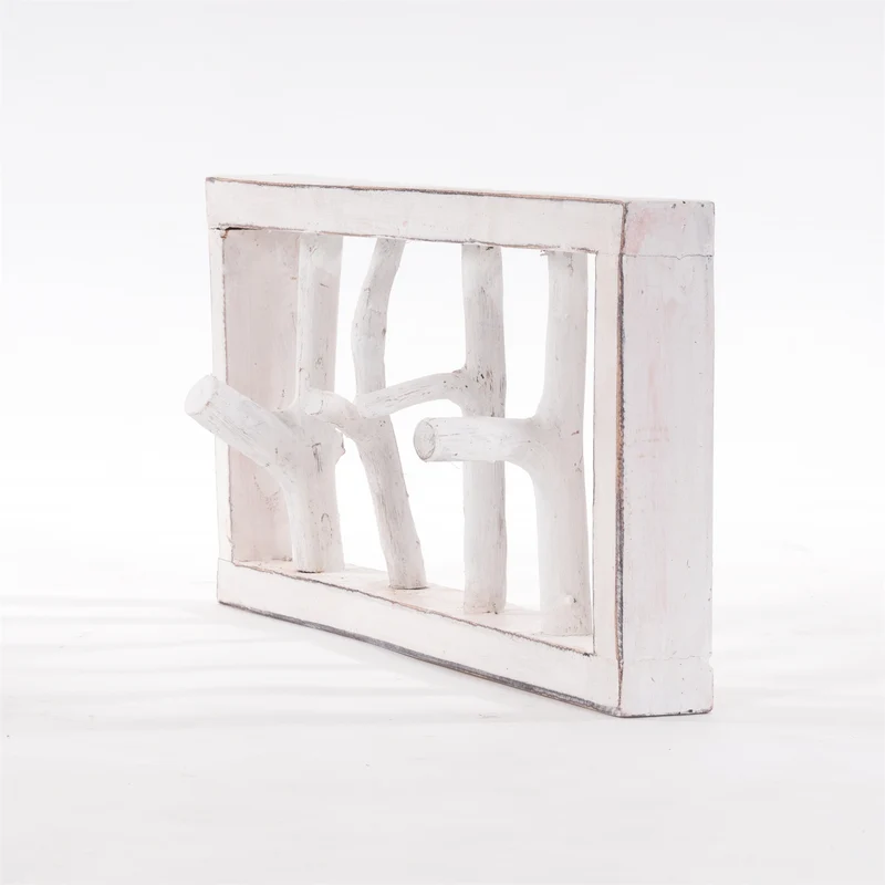 GARDEROBENLEISTE LIMB | 45x23cm(BxH) Treibholz Wandgarderobe mit Ästen | Farbe: 06 weiß-landhaus
