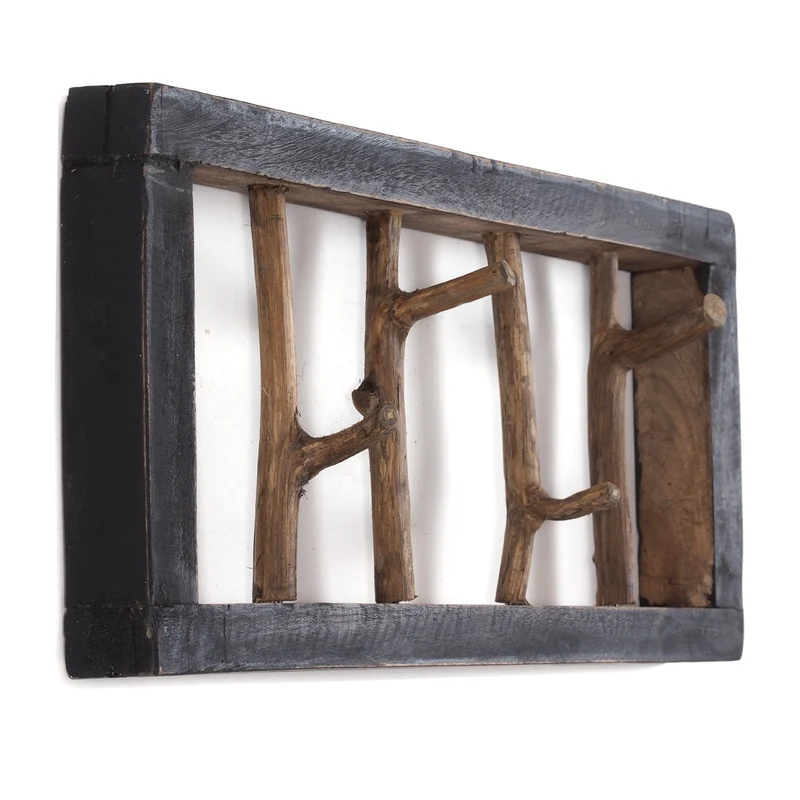 GARDEROBENLEISTE LIMB | 45x23cm(BxH) Treibholz Wandgarderobe mit Ästen | Farbe: 04 schwarz-natur