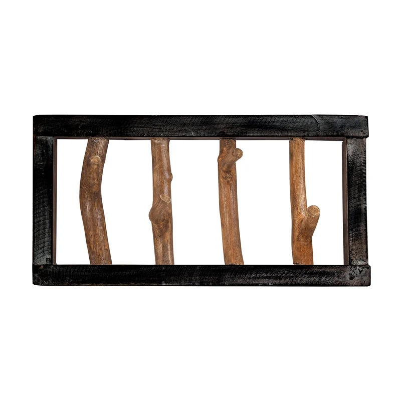 GARDEROBENLEISTE LIMB | 45x23cm(BxH) Treibholz Wandgarderobe mit Ästen | Farbe: 04 schwarz-natur