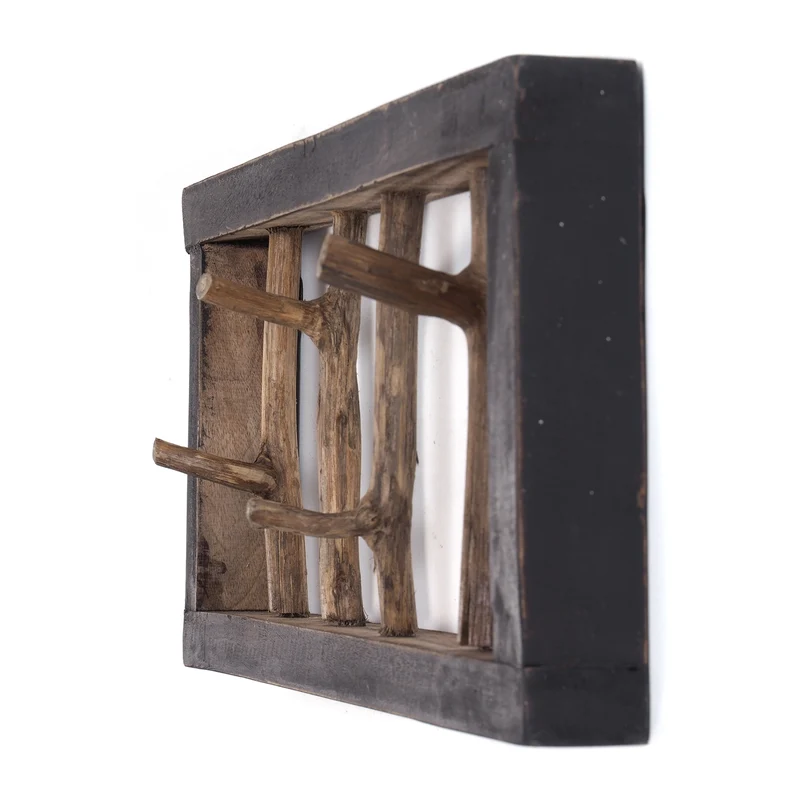 GARDEROBENLEISTE LIMB | 45x23cm(BxH) Treibholz Wandgarderobe mit Ästen | Farbe: 04 schwarz-natur