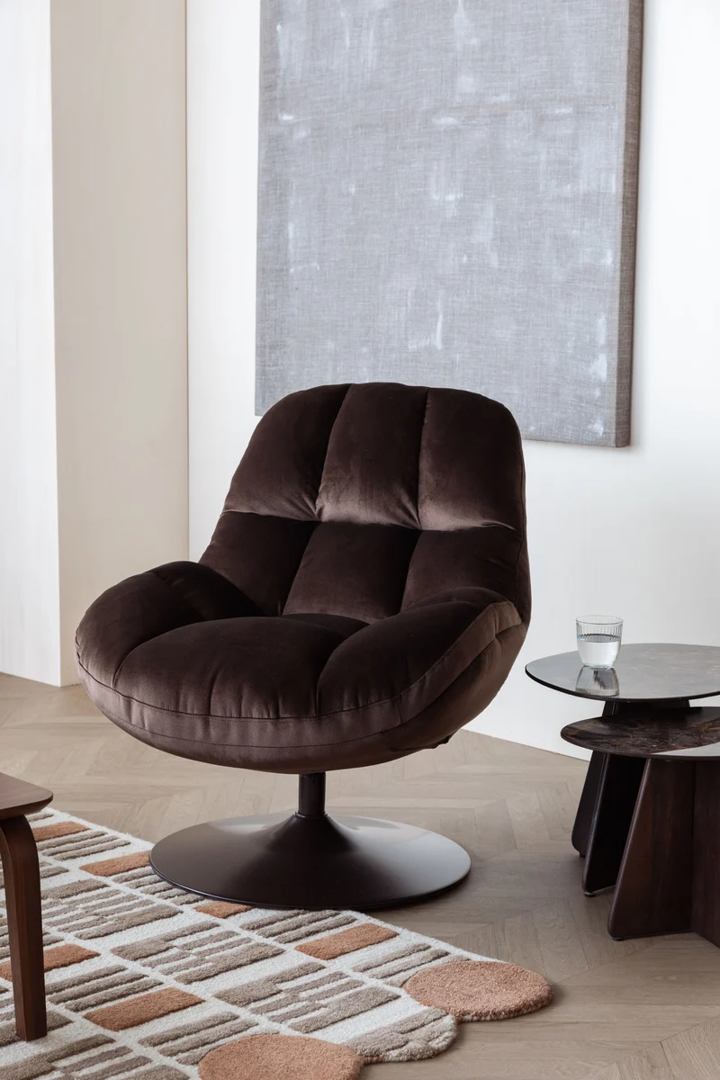 White Label Living Loungesessel Beefy – Braun, Polyester, 84,5 × 76,5 × 84,5 cm