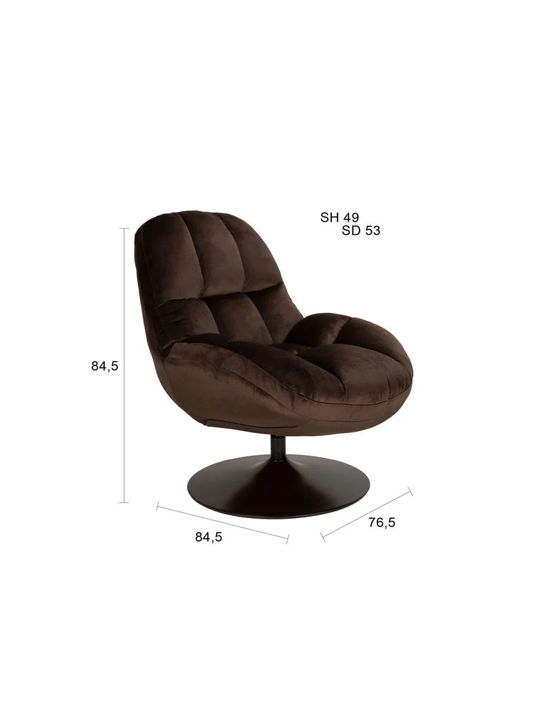 White Label Living Loungesessel Beefy – Braun, Polyester, 84,5 × 76,5 × 84,5 cm