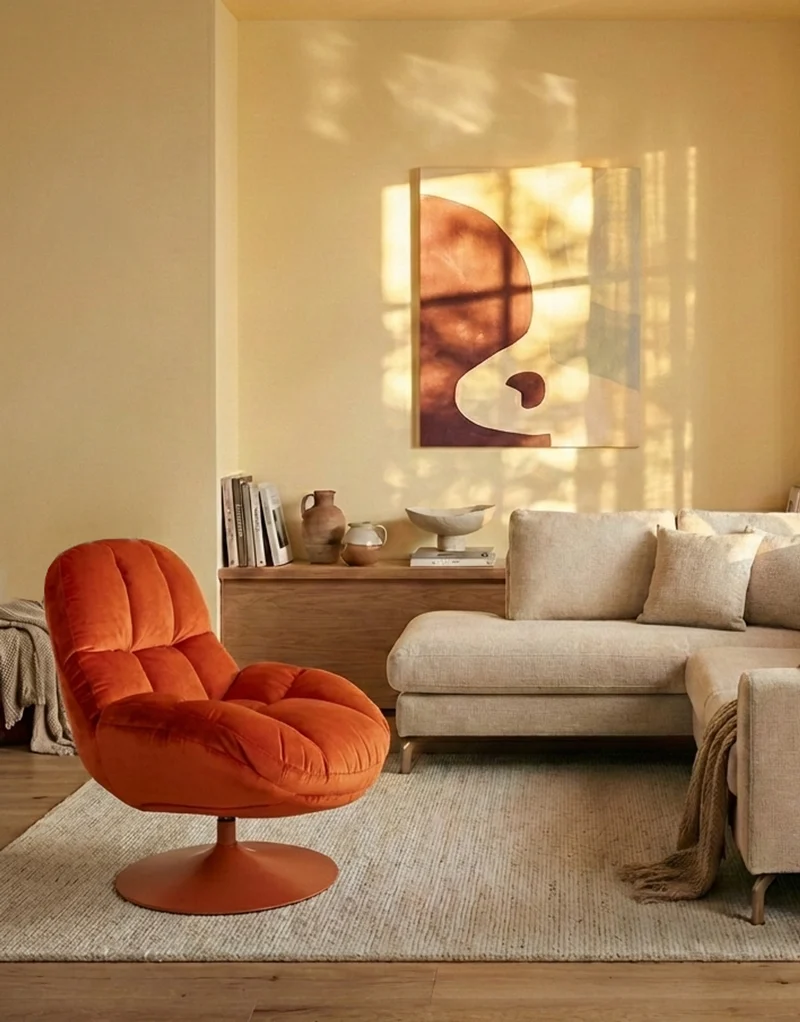 White Label Living Loungesessel Beefy – Orange, Polyester, 84,5 × 76,5 × 84,5 cm