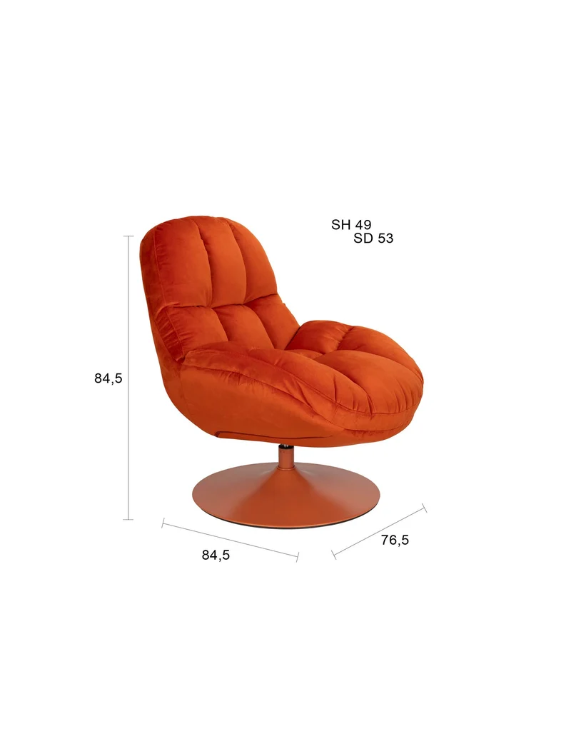 White Label Living Loungesessel Beefy – Orange, Polyester, 84,5 × 76,5 × 84,5 cm