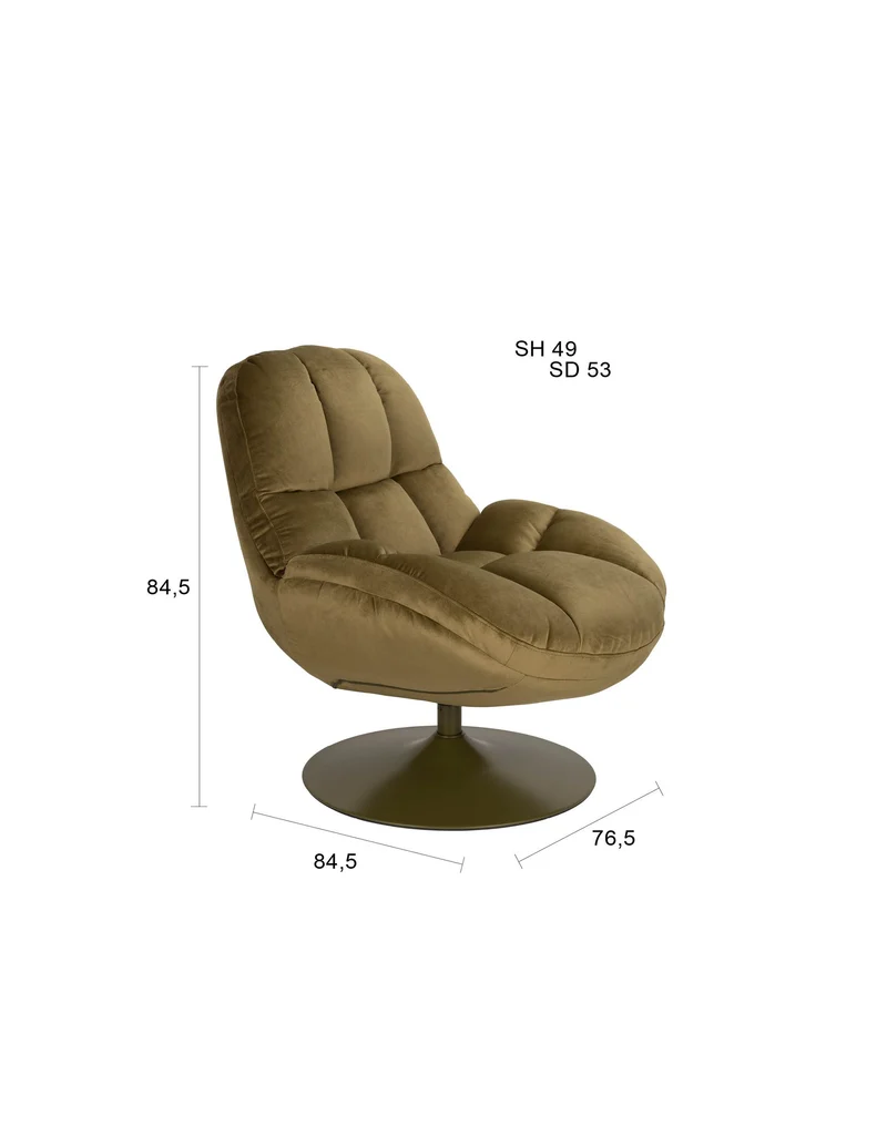 White Label Living Loungesessel Beefy – Grün, Polyester, 84,5 × 76,5 × 84,5 cm
