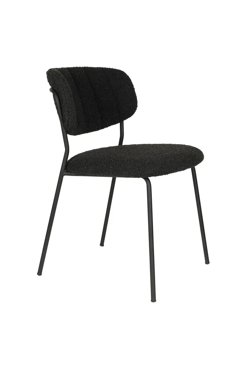 White Label Living Stuhl Jolien Schwarz/Schwarz Bouclé – 56 × 49 × 77 cm, 2er-Set
