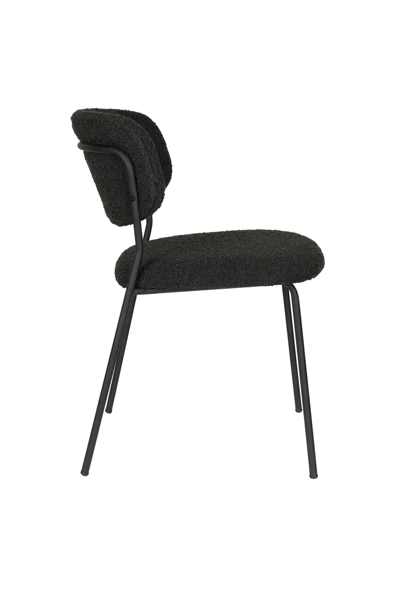 White Label Living Stuhl Jolien Schwarz/Schwarz Bouclé – 56 × 49 × 77 cm, 2er-Set