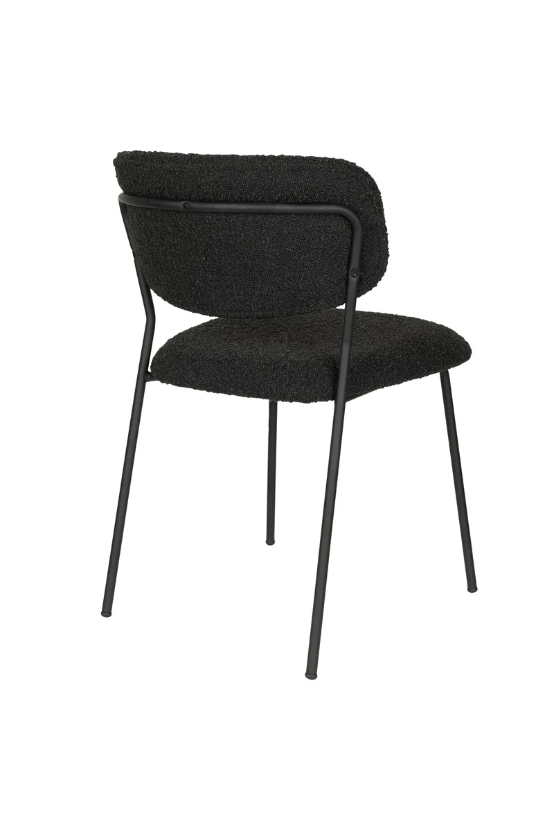 White Label Living Stuhl Jolien Schwarz/Schwarz Bouclé – 56 × 49 × 77 cm, 2er-Set