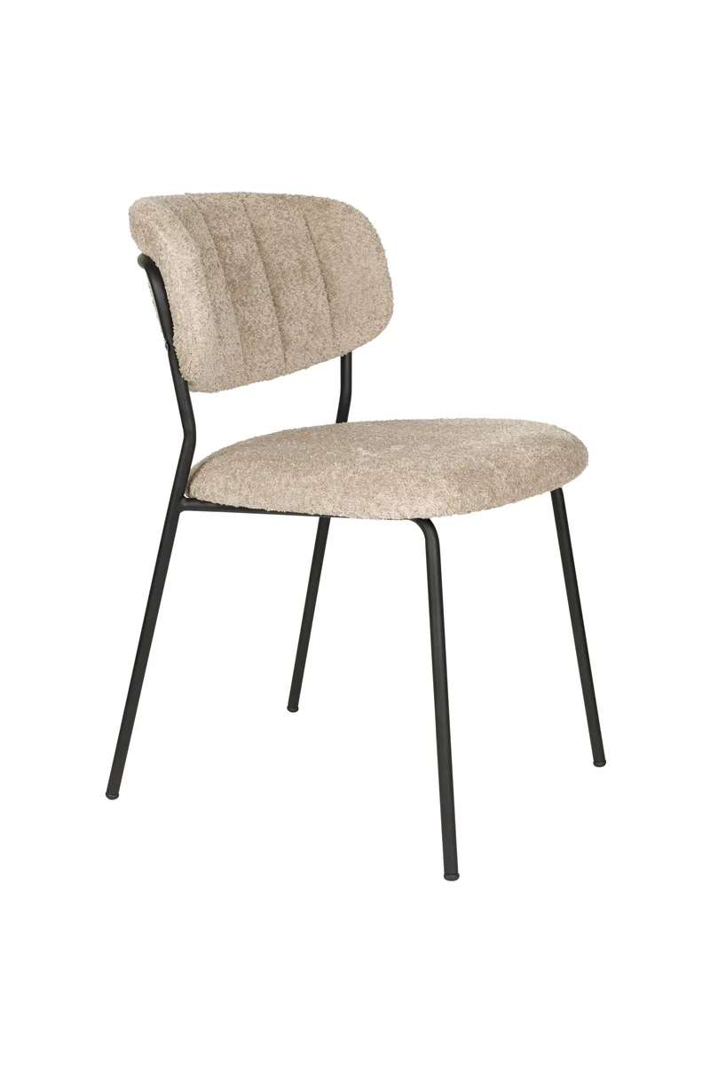 White Label Living Stuhl Jolien Schwarz/Beige Bouclé – 56 × 49 × 77 cm, 2er-Set