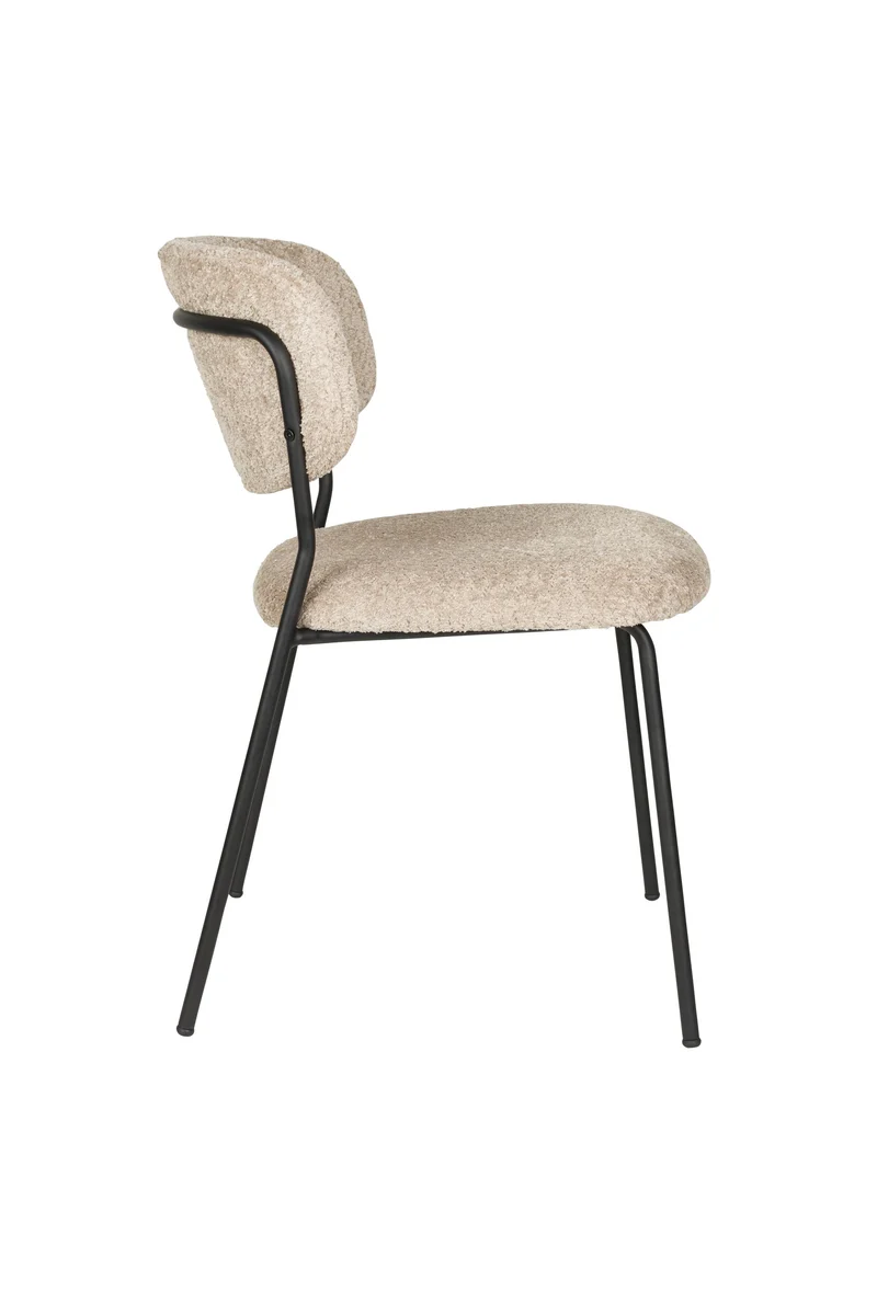 White Label Living Stuhl Jolien Schwarz/Beige Bouclé – 56 × 49 × 77 cm, 2er-Set