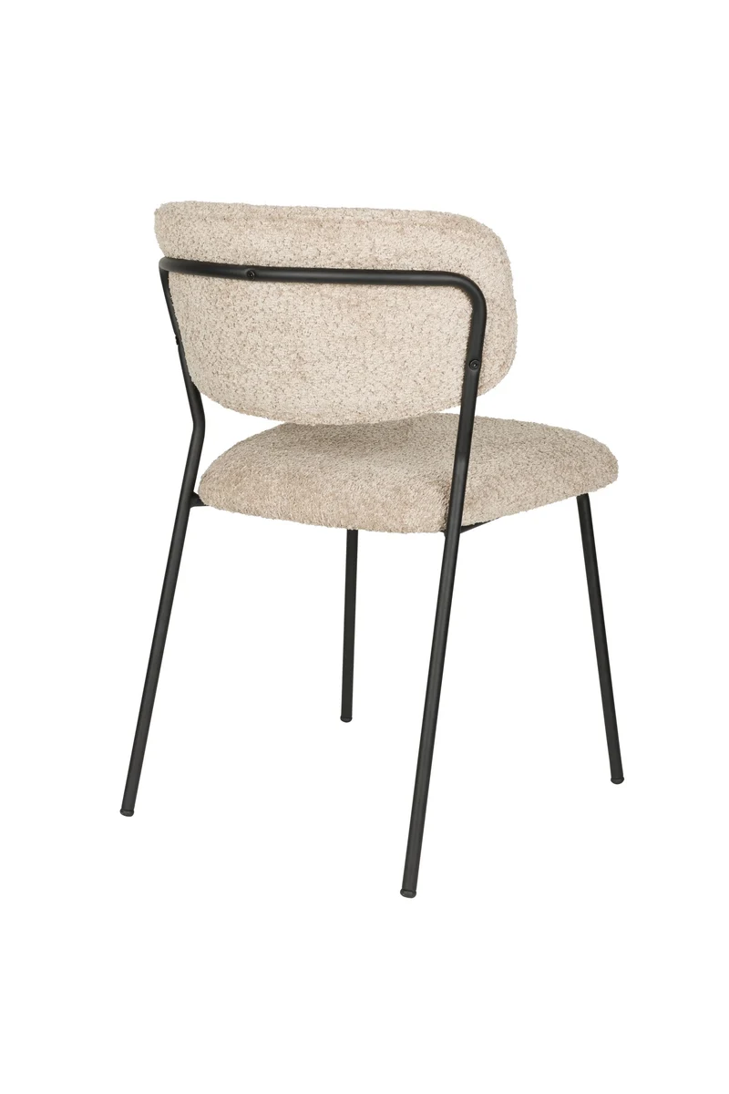 White Label Living Stuhl Jolien Schwarz/Beige Bouclé – 56 × 49 × 77 cm, 2er-Set