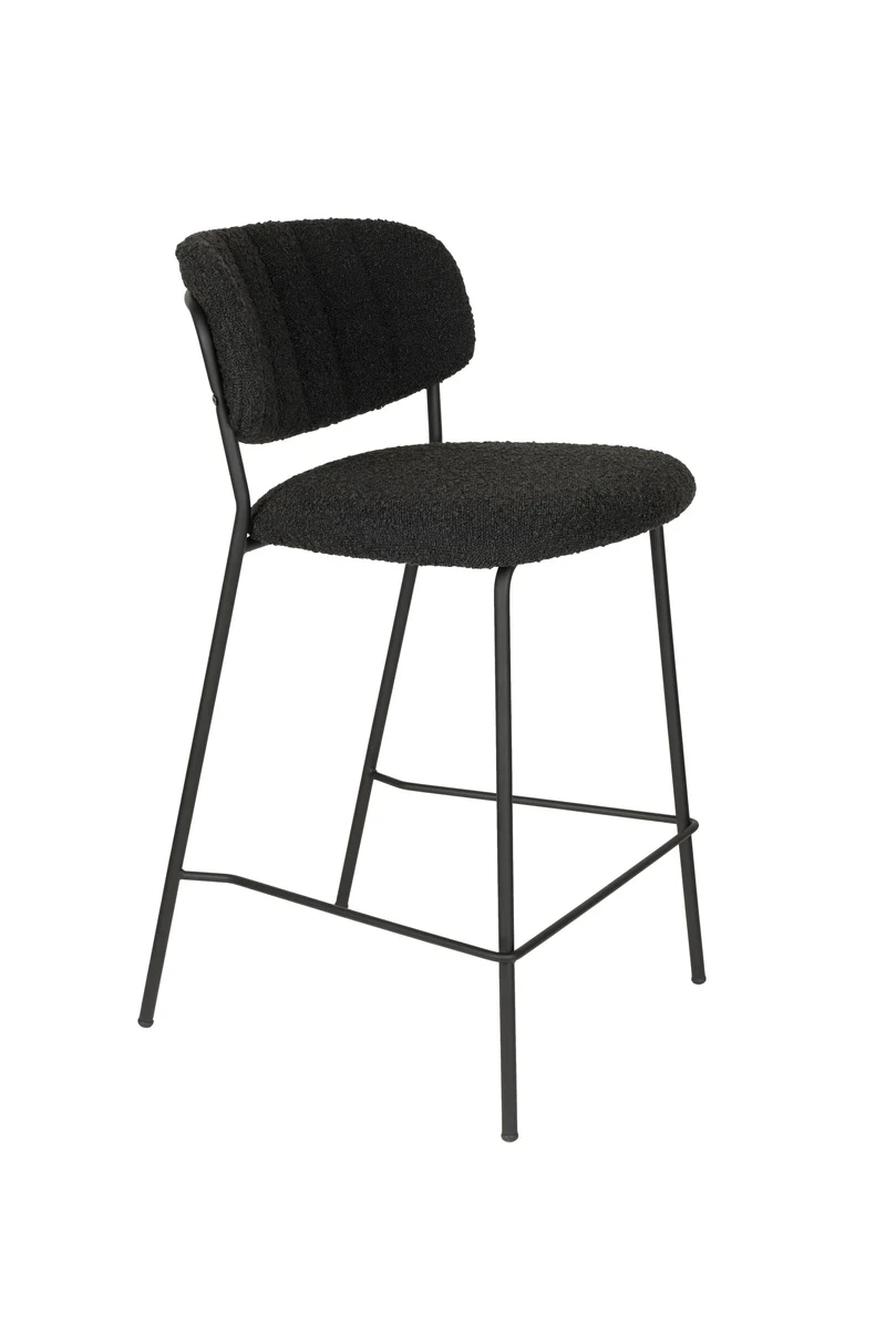 White Label Living Tresenhocker Jolien Schwarz/Schwarz Bouclé – 54 × 47 × 89 cm, 2er-Set
