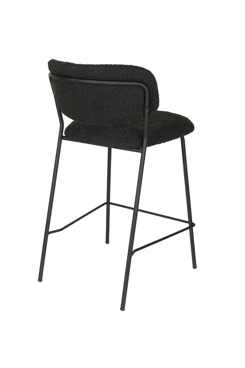 White Label Living Tresenhocker Jolien Schwarz/Schwarz Bouclé – 54 × 47 × 89 cm, 2er-Set