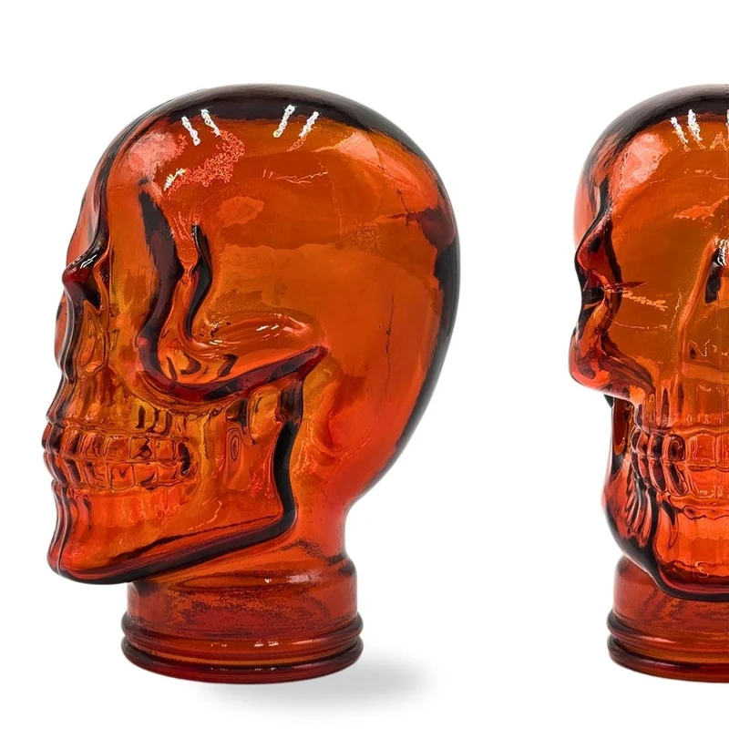 Glas KOPFHÖRERSTÄNDER TOTENKOPF| 26cm Glaskopf Skulptur | Farbe: T04 hot orange