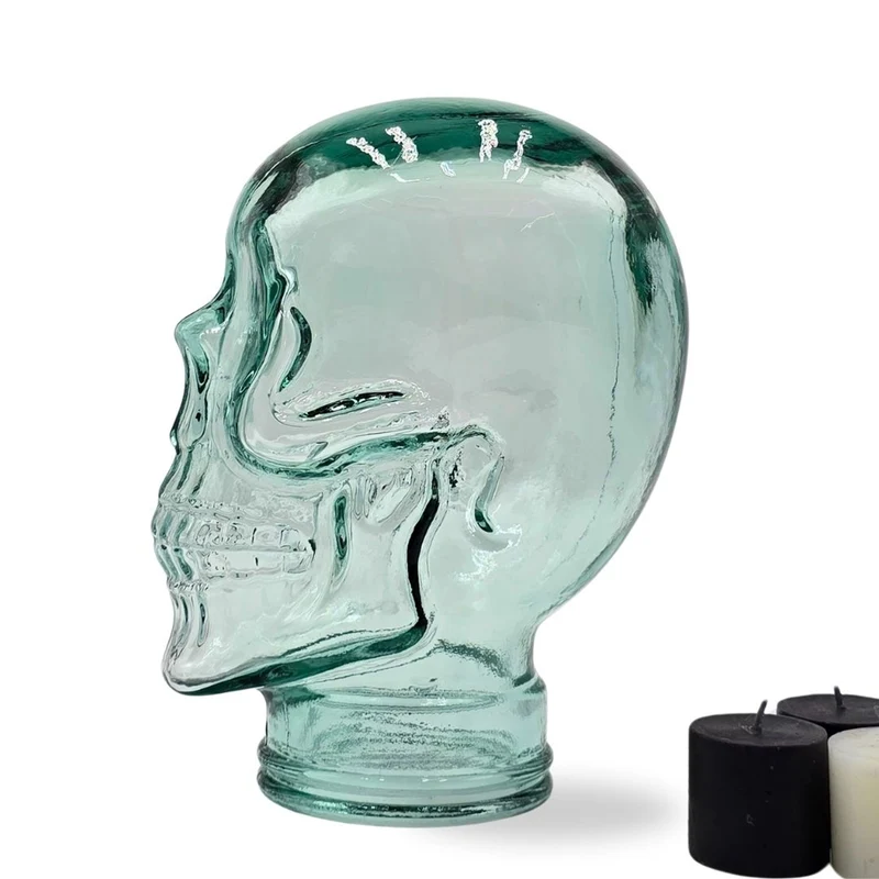 Glas KOPFHÖRERSTÄNDER TOTENKOPF| 26cm Glaskopf Skulptur | Farbe: T01 klar