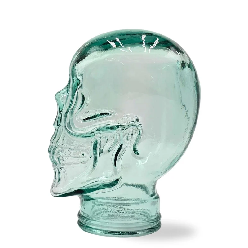 Glas KOPFHÖRERSTÄNDER TOTENKOPF| 26cm Glaskopf Skulptur | Farbe: T01 klar