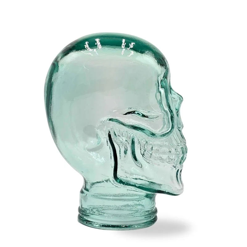 Glas KOPFHÖRERSTÄNDER TOTENKOPF| 26cm Glaskopf Skulptur | Farbe: T01 klar