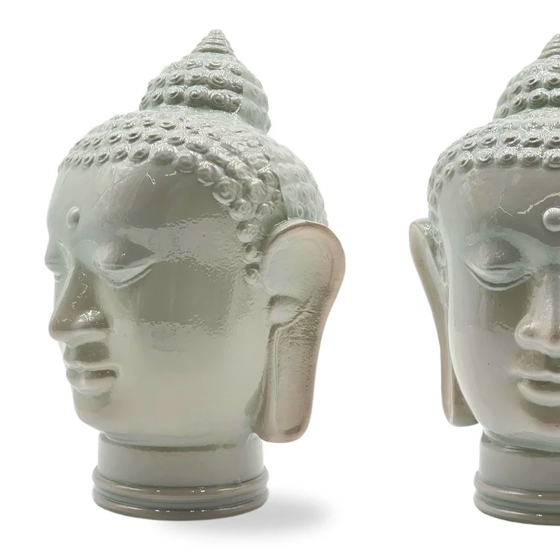 DEKOKOPF BUDDHA | Glas, Dekoration für Garten und Wohnung | Farbe: OP3 hellgrau