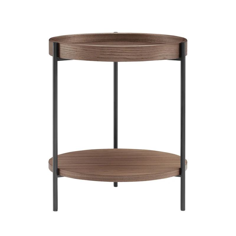 Beistelltisch mit zwei Ablagen – Walnussoptik, Ø 44 cm