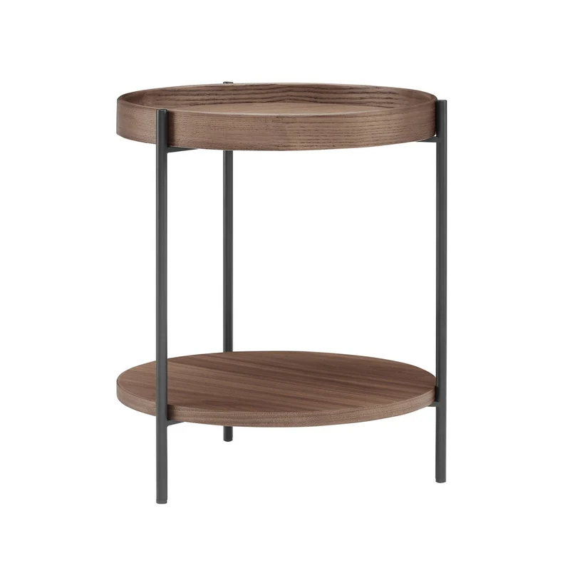 Beistelltisch mit zwei Ablagen – Walnussoptik, Ø 44 cm