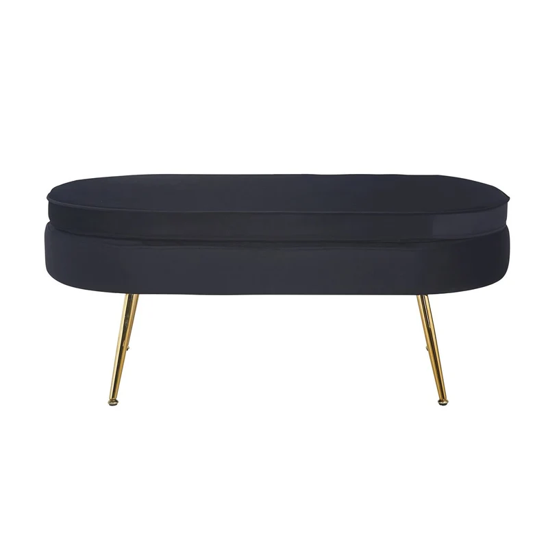 Ovaler Sitzpouf in Samtoptik – Schwarz/Gold, 99 cm