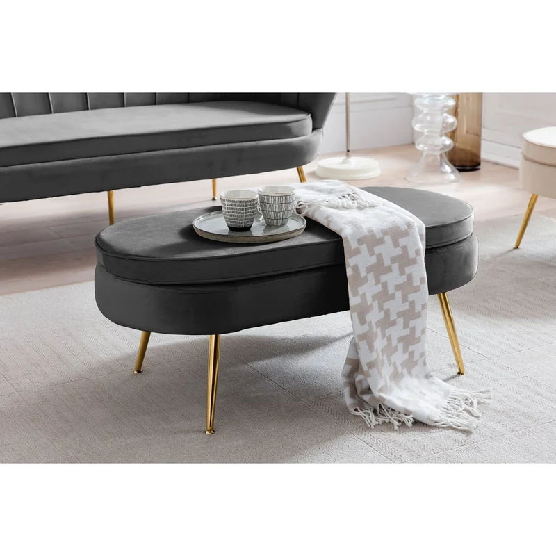 Ovaler Sitzpouf in Samtoptik – Schwarz/Gold, 99 cm