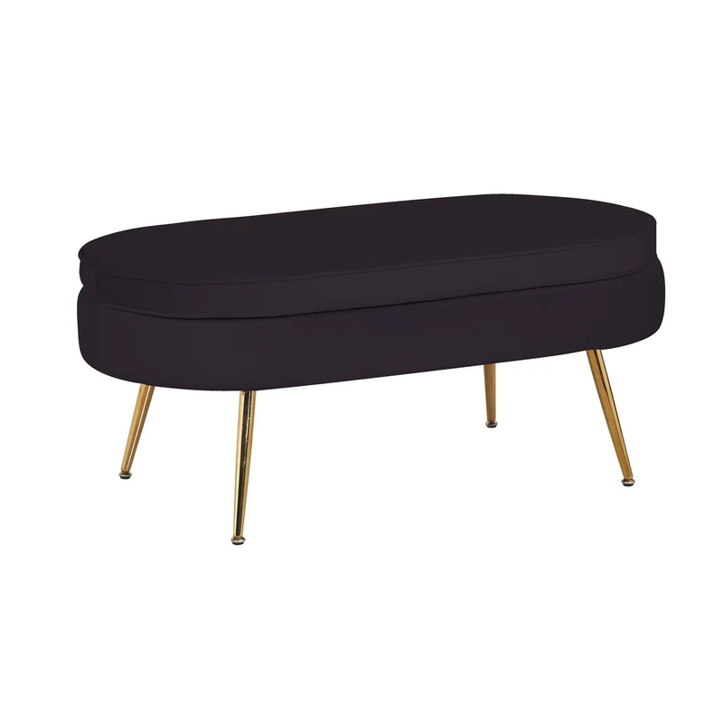 Ovaler Sitzpouf in Samtoptik – Schwarz/Gold, 99 cm