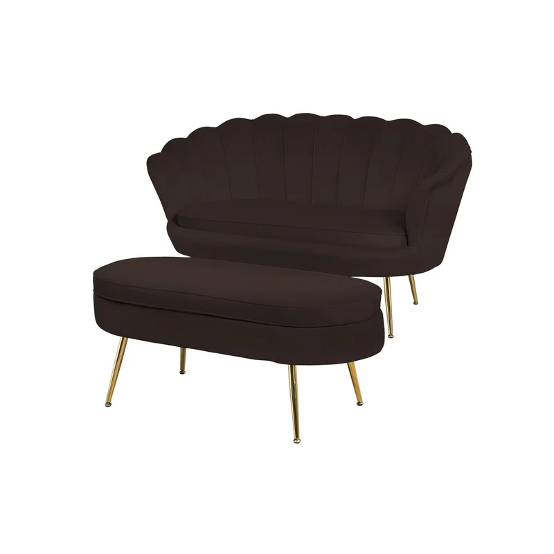 Ovaler Sitzpouf in Samtoptik – Schwarz/Gold, 99 cm