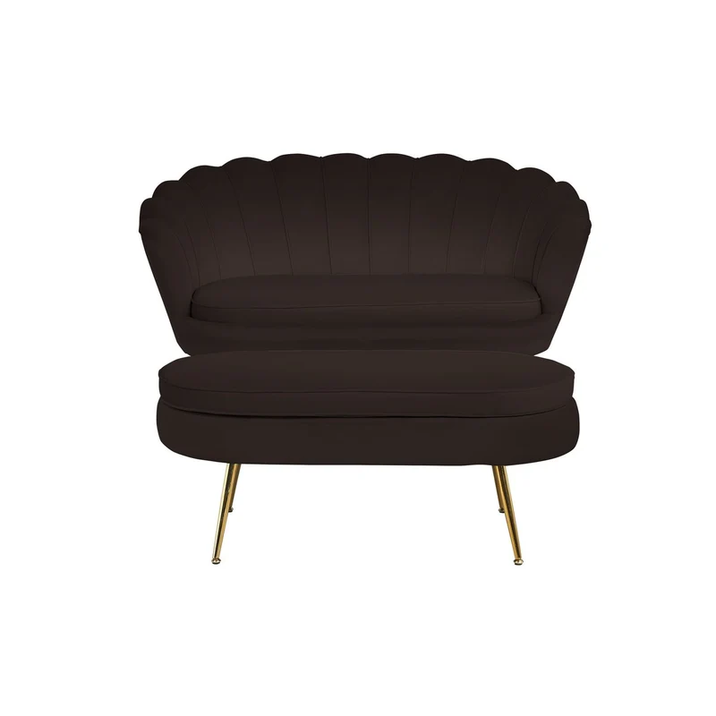 Ovaler Sitzpouf in Samtoptik – Schwarz/Gold, 99 cm