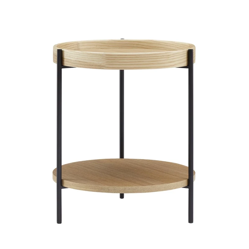 Beistelltisch mit zwei Ablagen – Eichenoptik, Ø 44 cm