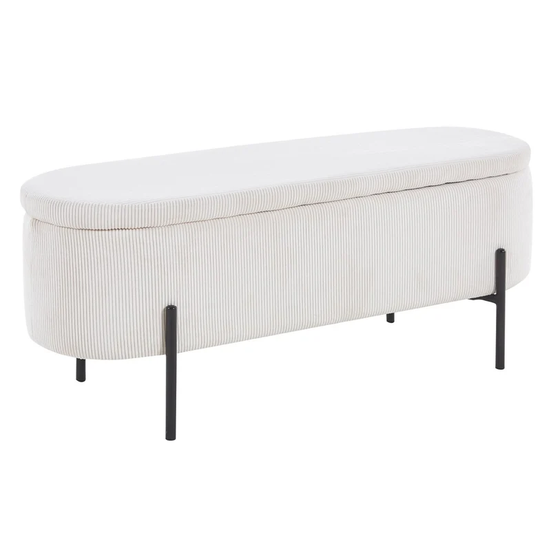 Bettbank mit Stauraum und Cord – Beige, 110 cm