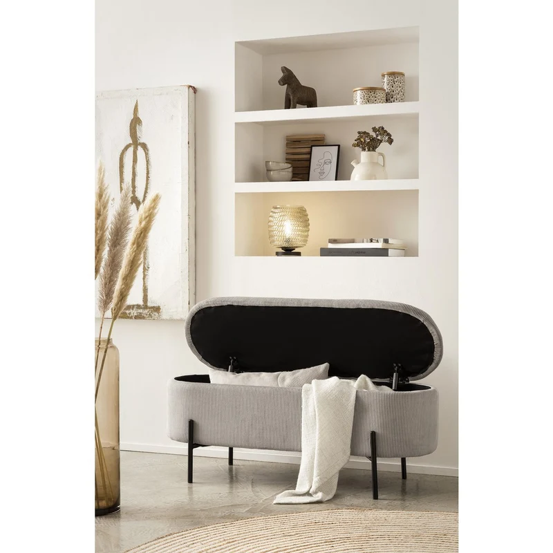 Bettbank mit Stauraum und Cord – Hellgrau, 110 cm