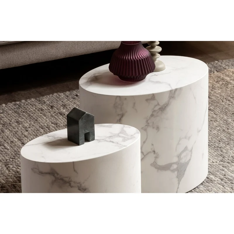 Couchtisch in weißer Marmoroptik – 2er-Set